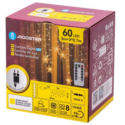 Aigostar - LED spoljašnja božićna girlanda 120xLED/8 funkcija 3x0,7m IP44 topla bela + daljinski upravljač