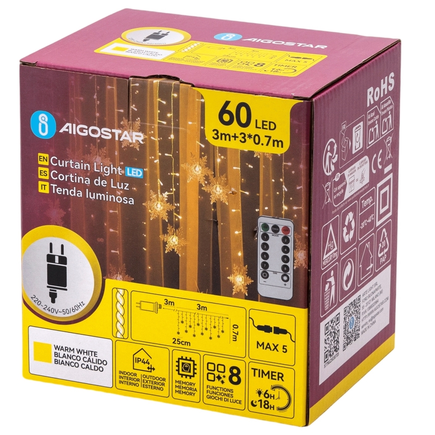 Aigostar - LED spoljašnja božićna girlanda 120xLED/8 funkcija 3x0,7m IP44 topla bela + daljinski upravljač