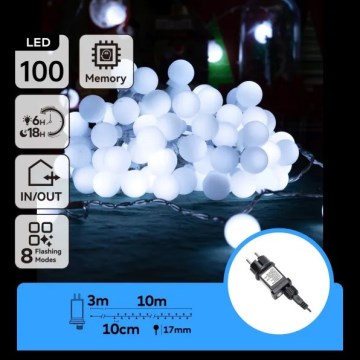Aigostar - LED spoljašnji dekorativni lanac 100xLED/8 funkcija 10m IP44 hladno bela