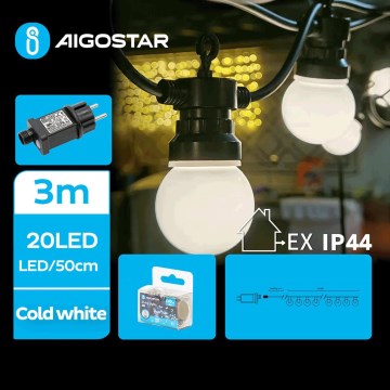 Aigostar - LED spoljašnji dekorativni lanac 20xLED/3m IP44 hladno bela