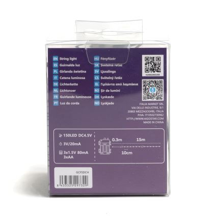 Aigostar -LED spoljašnji lanac 150xLED/8 funkcija 3xAA 15,3m IP44 topla bela