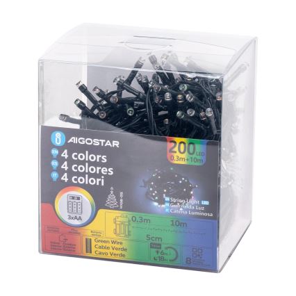 Aigostar - LED spoljašnji lanac 200xLED/8 funkcija 3xAA 10,3m IP44 višebojno