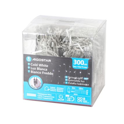 Aigostar - LED Spoljni  lanac 300xLED/8 funkcija 15x0,4 m IP44 hladno bela