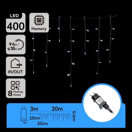 Aigostar - LED spoljašnji lanac 400xLED/8 funkcija 23x0,6m IP44 hladna bela