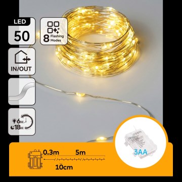 Aigostar - LED Spoljašnji lanac 50xLED/8 funkcija 3xAA 5,3 m topla bela