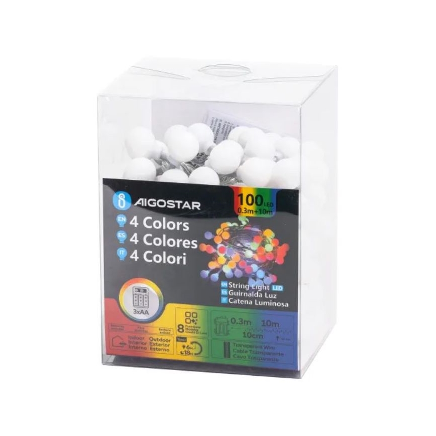 Aigostar - LED niz za spoljašnju upotrebu 100xLED/3xAA/8 funkcija 10,3 m IP44 višebojno