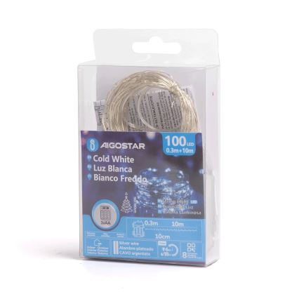 Aigostar - LED Spoljašnja  girlanda 100xLED/8 funkcija/3xAA 10,3m IP44 hladno bela