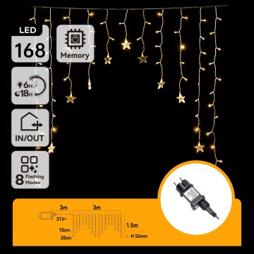 Aigostar - LED spoljašnji niz 168xLED/8 funkcija 3x1,5m IP44 toplo belo, u obliku zvezda