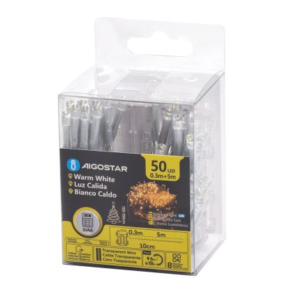 Aigostar - LED spoljašnji niz 50xLED/8 funkcija 3xAA 5,3m IP44 topla bela