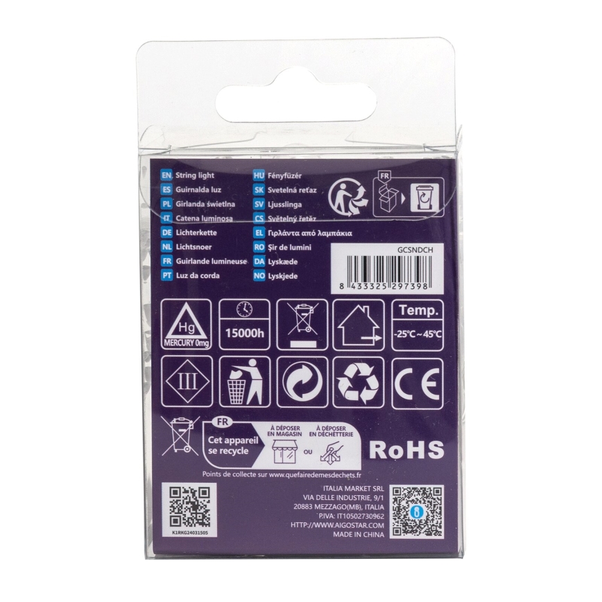 Aigostar - LED spoljašnji niz 50xLED/8 funkcija 3xAA 5,3m IP44 topla bela