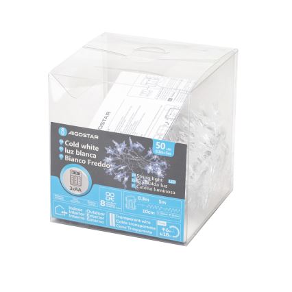 Aigostar - LED spoljašnji niz 50xLED/8 funkcija 3xAA 5 m IP44 hladno-bela