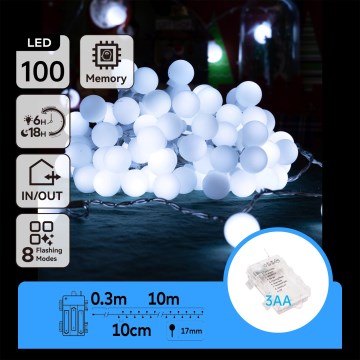 Aigostar - LED spoljašnji svetlosni niz 100xLED/3xAA/8 funkcija 10,3 m IP44 hladno belo