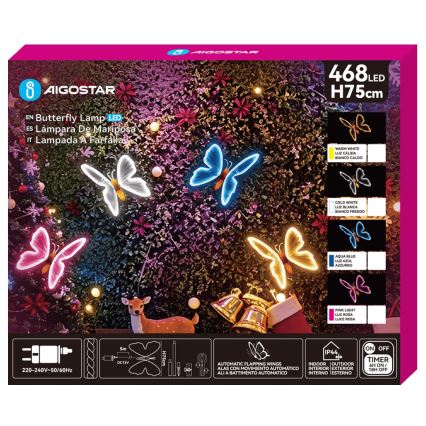 Aigostar - Spoljašnja LED dekoracija 468xLED/18W/230V 75 cm IP44 leptir/hladno bela