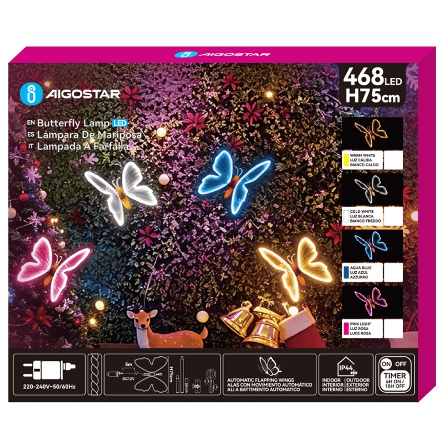 Aigostar - Spoljašnja LED dekoracija 468xLED/18W/230V 75 cm IP44 leptir/hladno bela