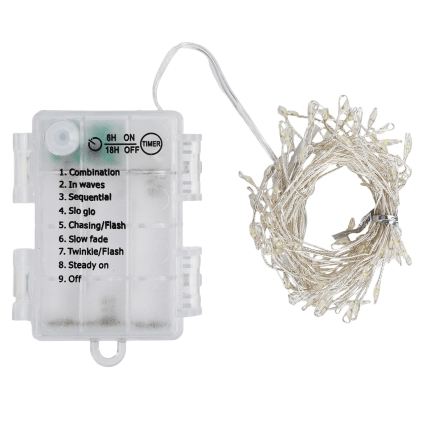 Aigostar - LED spoljašnja božićna girlanda 100xLED/8 funkcija 3xAA 3,3m IP44 hladna bela