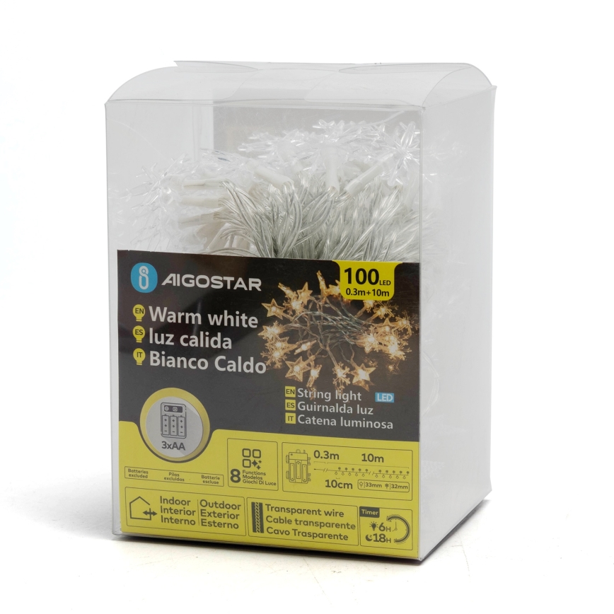 Aigostar - LED spoljni lanac 25xLED/8 funkcija 3xAA 2,5m IP44 topla bela zvezde