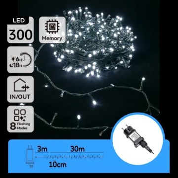 Aigostar - LED spoljna božićna girlanda 300 LED / 8 funkcija 30 m IP44 hladna bela