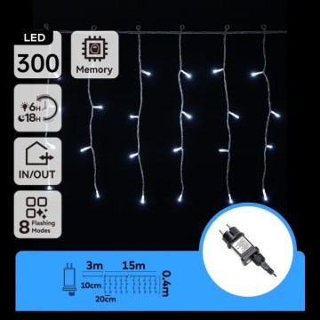 Aigostar - LED spoljna božićna girlanda 300xLED/8 funkcija 15x0,4 m IP44 hladna bela