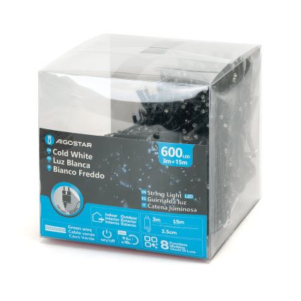 Aigostar - LED spoljna božićna girlanda 600xLED/8 funkcija 18m IP44 hladna bela