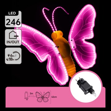 Aigostar - LED Spoljna dekoracija 246xLED/9W/230V 42 cm IP44 leptir/ružičasta
