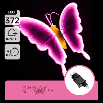 Aigostar - LED spoljna dekoracija 372xLED 60 cm IP44 leptir/ružičasta