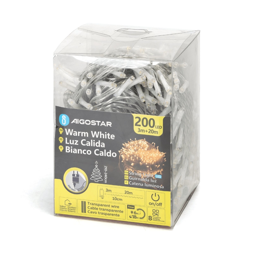 Aigostar - LED spoljna girlanda 200xLED/8 funkcija 23m IP44 topla bela