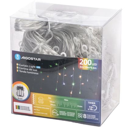 Aigostar - LED spoljašnja božićna girlanda 200xLED/8 funkcija 3xAA 13x0,6 m IP44 višebojna