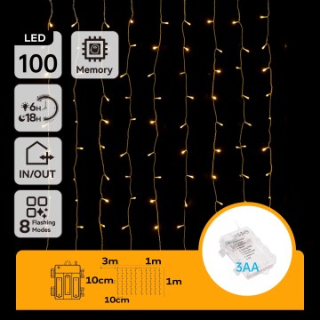 Aigostar - LED spoljni božićni lanac 100xLED/8 funkcija 3xAA 4x1m IP44 topla bela