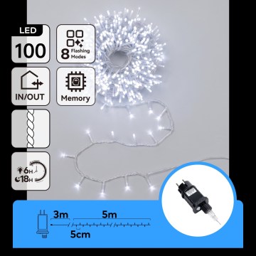 Aigostar - LED spoljni božićni lanac 100xLED/8 funkcija 5,3m IP44 hladno belo