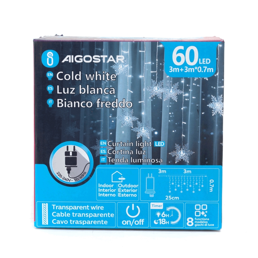 Aigostar - LED spoljašnji niz 120xLED/8 funkcija 3x0,7m IP44 hladna bela + daljinski upravljač
