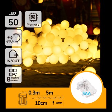 Aigostar - LED spoljni božićni lanac 50xLED/3xAA/8 funkcija 5,3 m IP44 topla bela