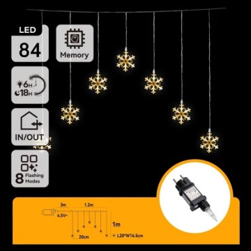 Aigostar - LED spoljni božićni lanac 84xLED/8 funkcija 1,2x1m IP44 topla bela pahuljice