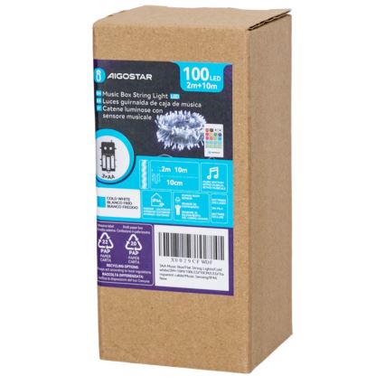 Aigostar - LED prigušiva spoljašnji božićni niz sa senzorom pokreta 100xLED/3xAA 12m hladna bela + daljinski upravljač