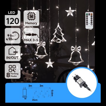 Aigostar - LED spoljni božićni niz 120xLED/8 funkcija 3x0,6m IP44 hladna bela + daljinski upravljač