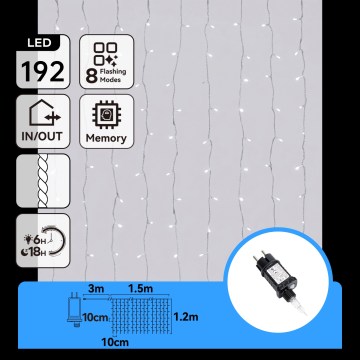 Aigostar - LED spoljni božićni niz 192xLED/8 funkcija 4,5x1,2m IP44 hladna bela