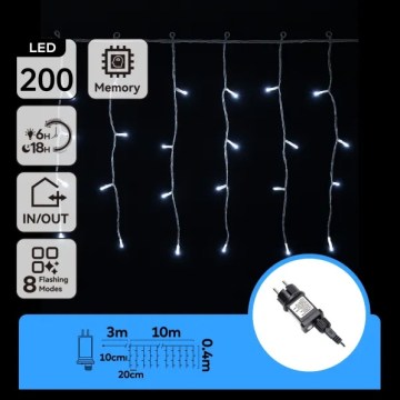 Aigostar - LED spoljni božićni niz 200xLED/3,6W/230V/8 funkcija 10x0,4m IP44 hladno belo