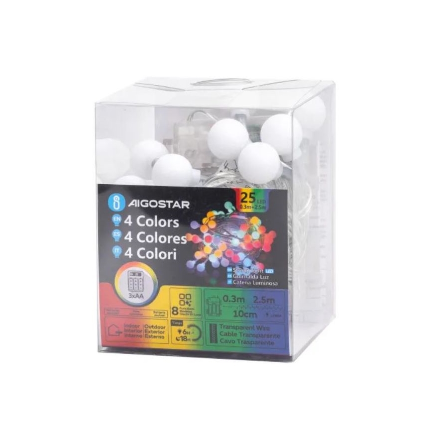 Aigostar - LED spoljni božićni niz 25xLED/3xAA/8 funkcija 2,8 m IP44 višebojno