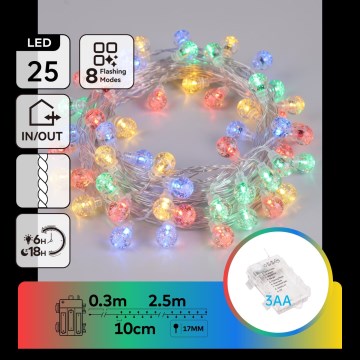 Aigostar - LED spoljni božićni niz 25xLED/8 funkcija 3xAA 2,8m IP44 višebojni