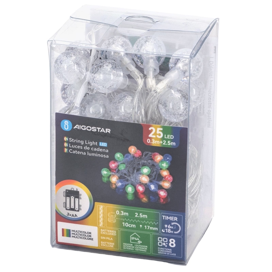 Aigostar - LED spoljni božićni niz 25xLED/8 funkcija 3xAA 2,8m IP44 višebojni