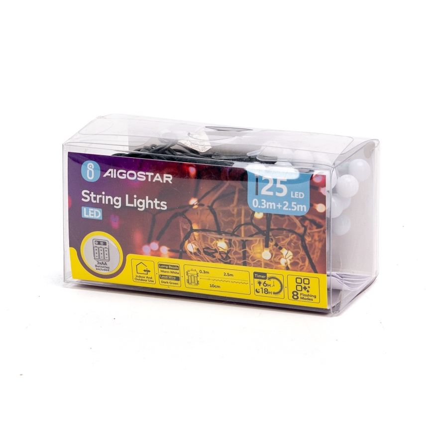 Aigostar - LED spoljni božićni niz 25xLED/8 režima 3xAA 2,8m IP44 topla bela