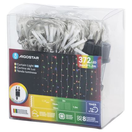 Aigostar - LED spoljni božićni niz 372xLED/8 funkcija 6x1,2m IP44 višebojno