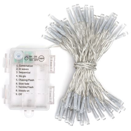 Aigostar -LED spoljni božićni niz 50xLED/8 funkcija 3xAA 5,3m IP44 hladno bela
