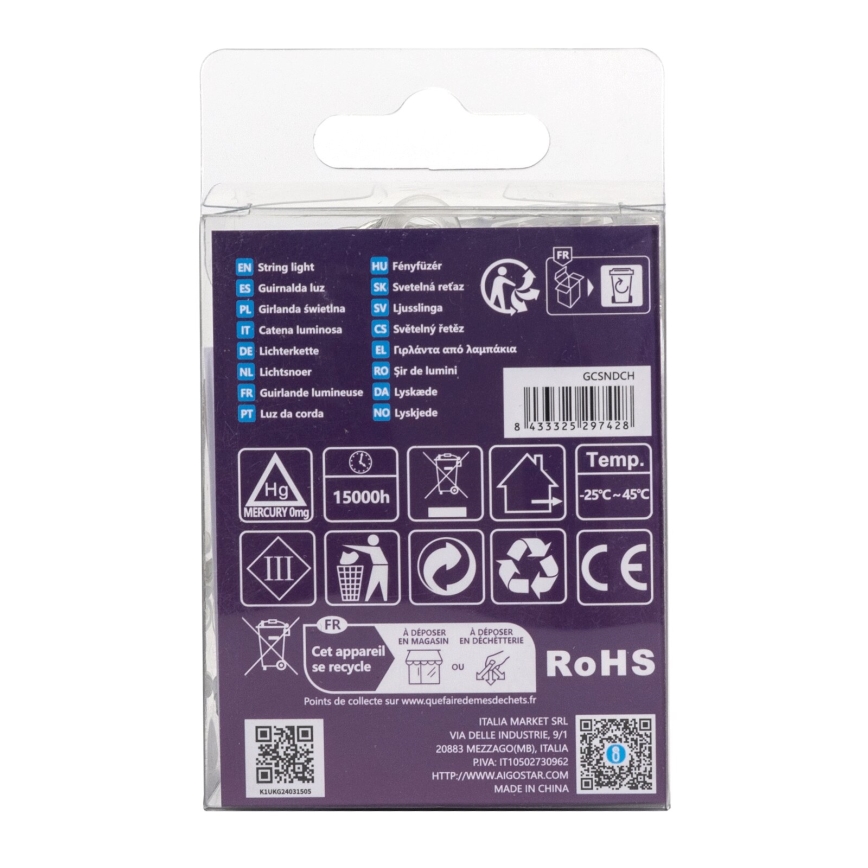 Aigostar -LED spoljni božićni niz 50xLED/8 funkcija 3xAA 5,3m IP44 hladno bela