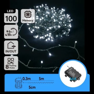 Aigostar - LED spoljni božićni svetlosni niz 100xLED/8 funkcija 3xAA 5,3 m IP44 hladno bela