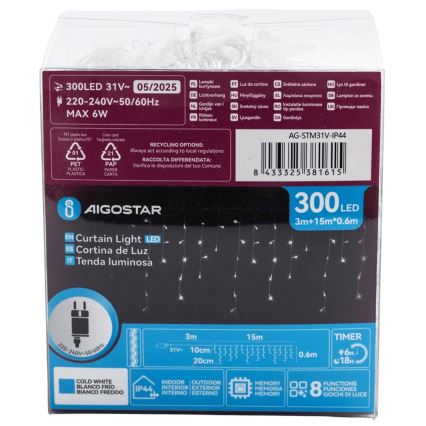 Aigostar - LED spoljašnja dekorativna girlanda 300xLED/6W/230V 15x0,6m IP44 hladno bela