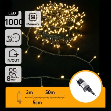Aigostar - LED spoljni lanac 1000xLED/8 funkcija 53m IP44 topla bela