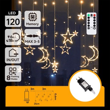 Aigostar - LED spoljni lanac 120xLED/6W/230V/8 funkcija 3x0,6m IP44 topla bela + daljinski upravljač