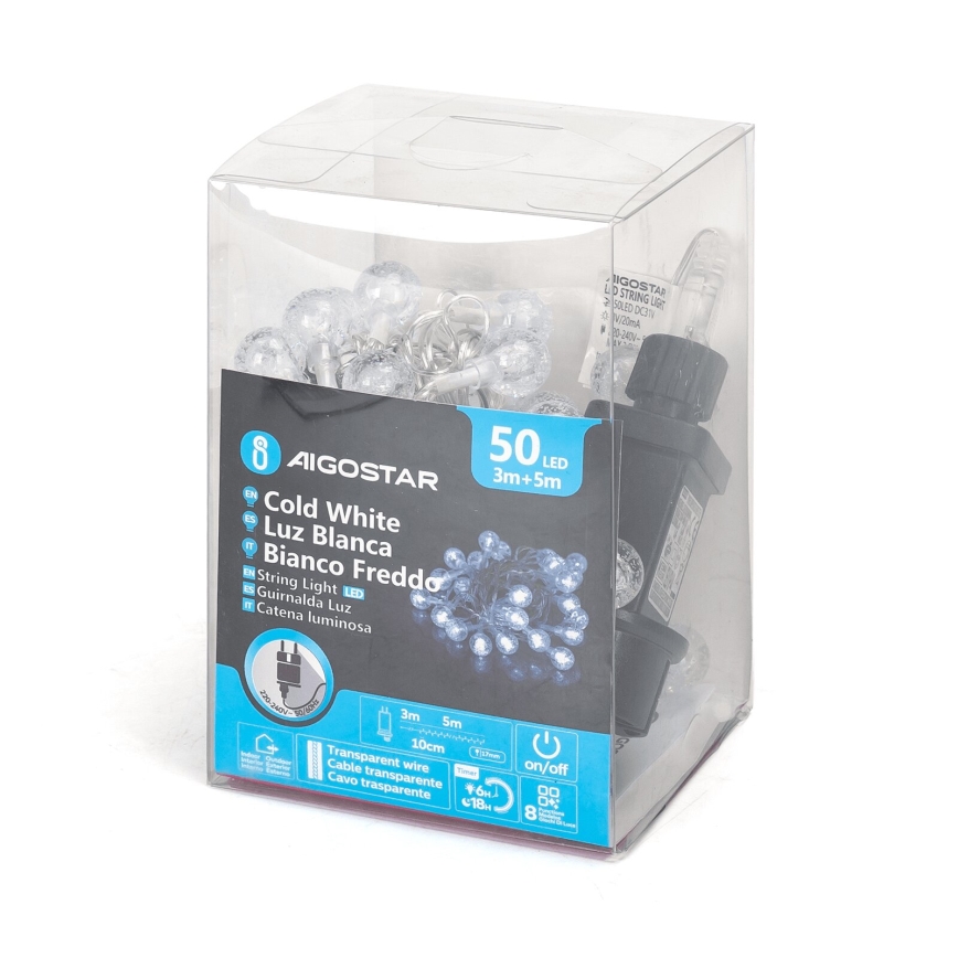 Aigostar - LED spoljni lanac 50xLED/8 funkcija 8m IP44 hladno bela