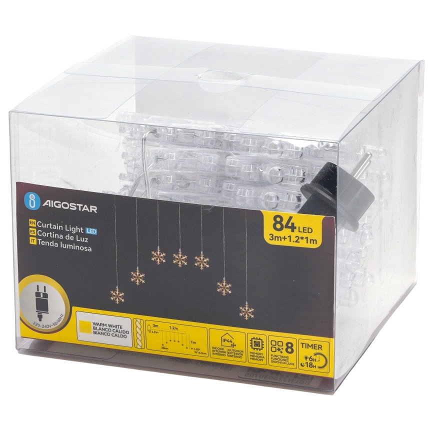 Aigostar - LED spoljni niz 84xLED/8 funkcija 1,2x1m IP44 topla bela pahulje
