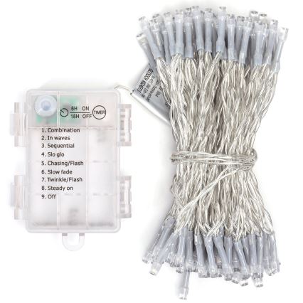 Aigostar - LED Spoljni svetleći lanac 100xLED/8 funkcija/3xAA 10,3m IP44 hladno bela